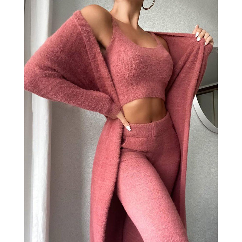 Cozy 3‑Piece Pajama Lounge Set – Soft, Fluffy & Stylish Winter Loungewear for Women