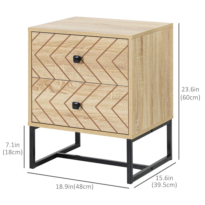 Gabi Modern Nightstand-Bedside Table with Drawers, Side End Table with Metal Legs for Bedroom, Zig Zag Design, Natural