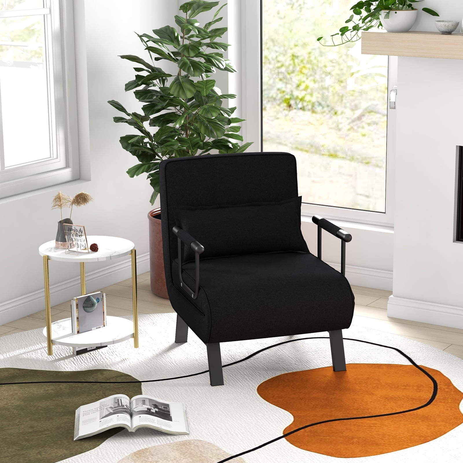 Jade 6‑Position Convertible Sleeper Chair – Black | 4‑in‑1 Folding Sofa Bed for Small Spaces