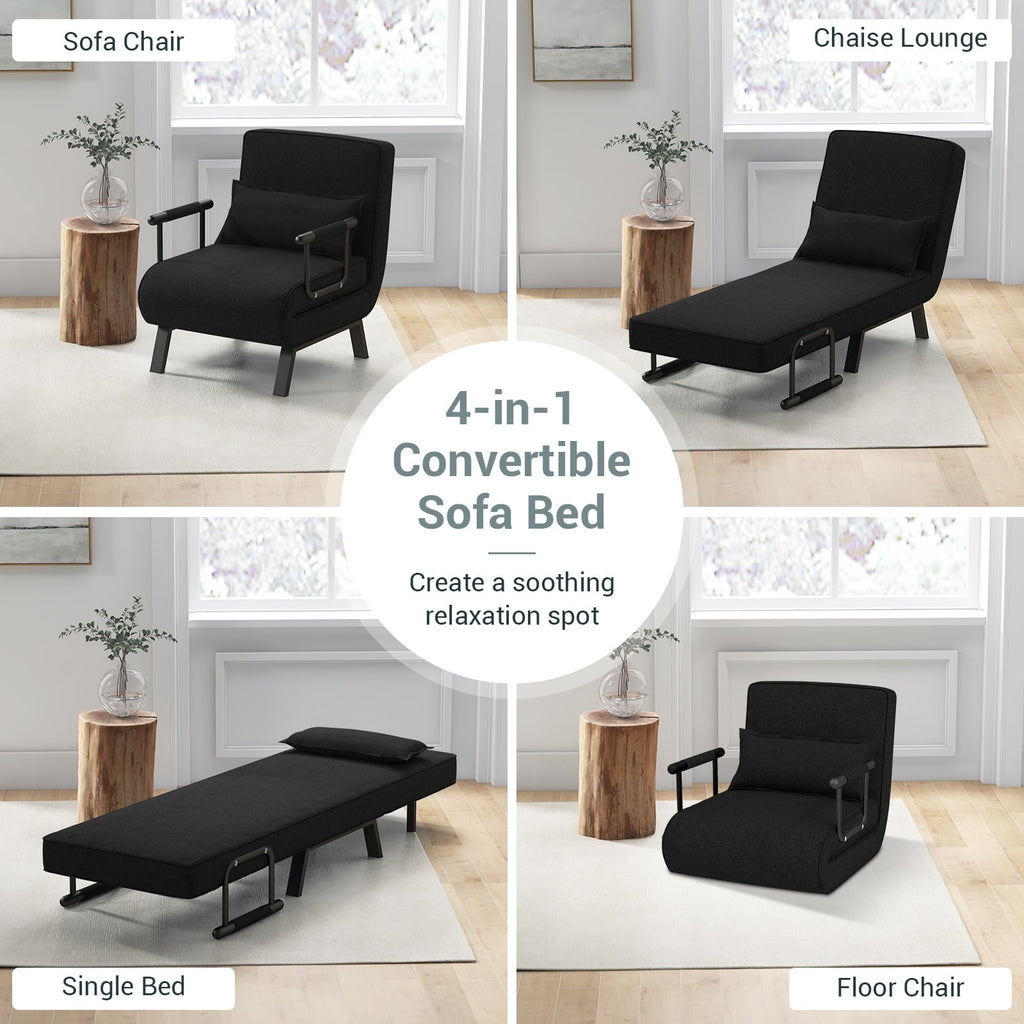 Jade 6‑Position Convertible Sleeper Chair – Black | 4‑in‑1 Folding Sofa Bed for Small Spaces