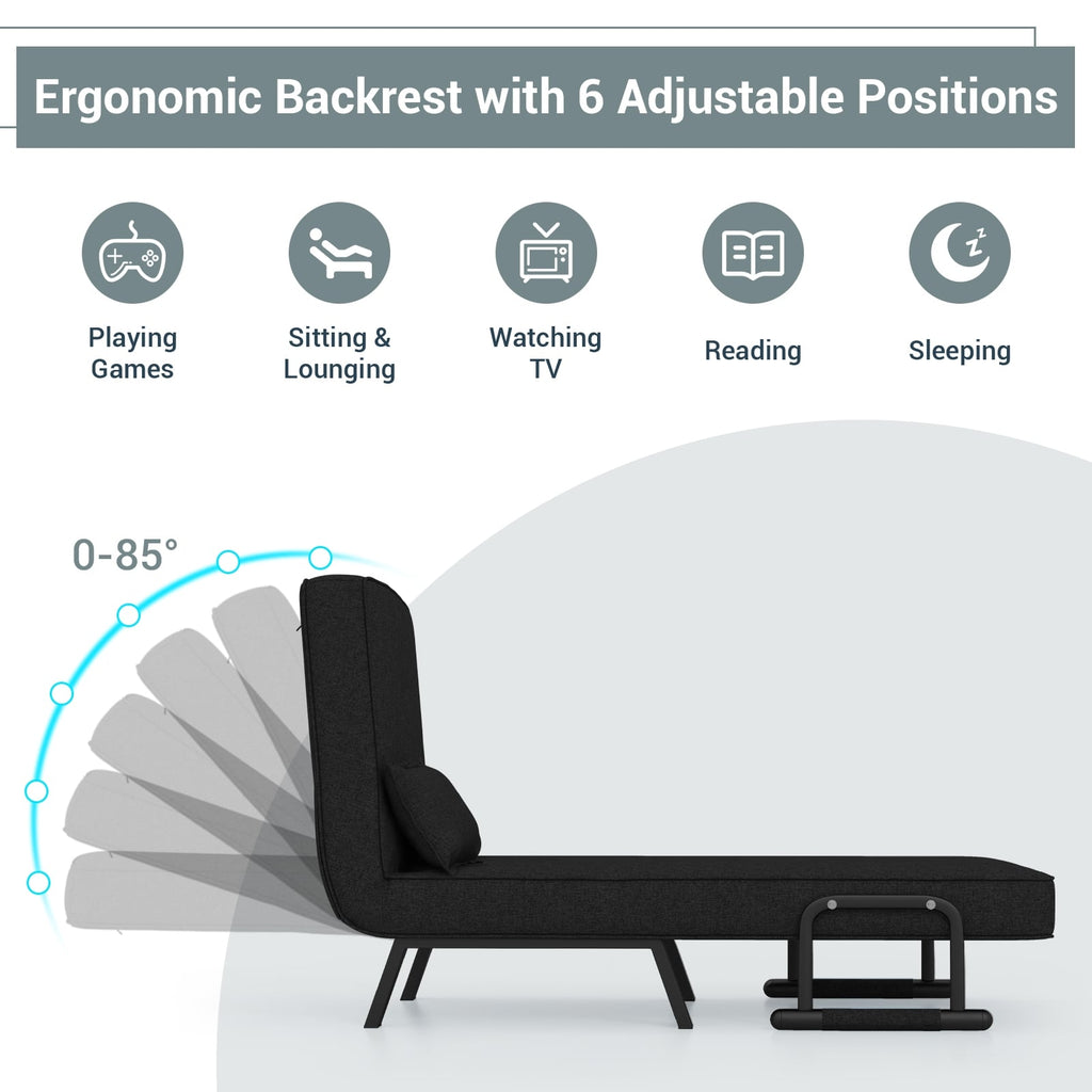 Jade 6‑Position Convertible Sleeper Chair – Black | 4‑in‑1 Folding Sofa Bed for Small Spaces