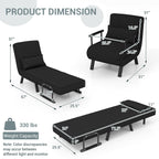 Jade 6‑Position Convertible Sleeper Chair – Black | 4‑in‑1 Folding Sofa Bed for Small Spaces