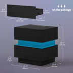 Emma Bedside Table with Charging Station and LED Light Modern Nightstand with USB Ports AC Outlets Drawers Remote, Black