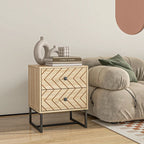 Gabi Modern Nightstand-Bedside Table with Drawers, Side End Table with Metal Legs for Bedroom, Zig Zag Design, Natural