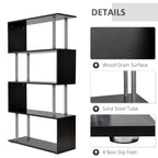 Jude 5-Tiers Geometric Wooden S-Shaped Bookshelf Display with Metal Frame for Living Room, Bedroom & Home Office-Black