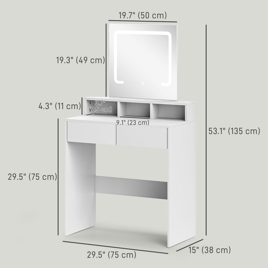 Zee Makeup Vanity Desk with Mirror and LED Lights, for Bedroom, Modern Dressing Table with Drawers, Compartments, White