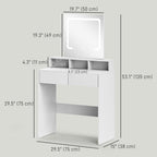 Zee Makeup Vanity Desk with Mirror and LED Lights, for Bedroom, Modern Dressing Table with Drawers, Compartments, White