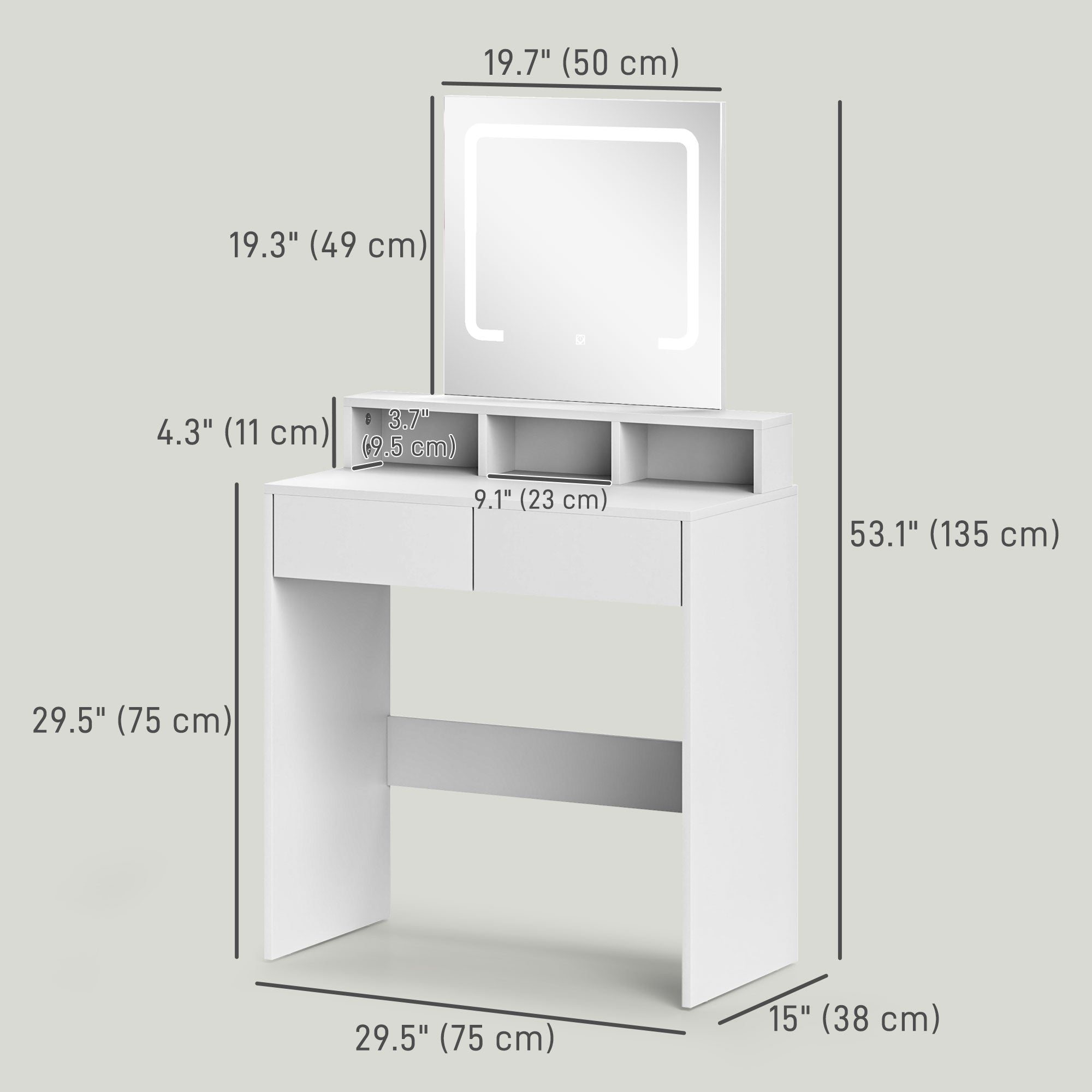 Zee Makeup Vanity Desk with Mirror and LED Lights, for Bedroom, Modern Dressing Table with Drawers, Compartments, White