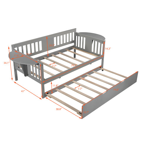Twin Size Wooden Daybed with Twin Trundle-3 Colour Options