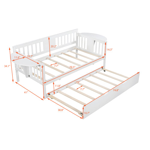 Twin Size Wooden Daybed with Twin Trundle-3 Colour Options