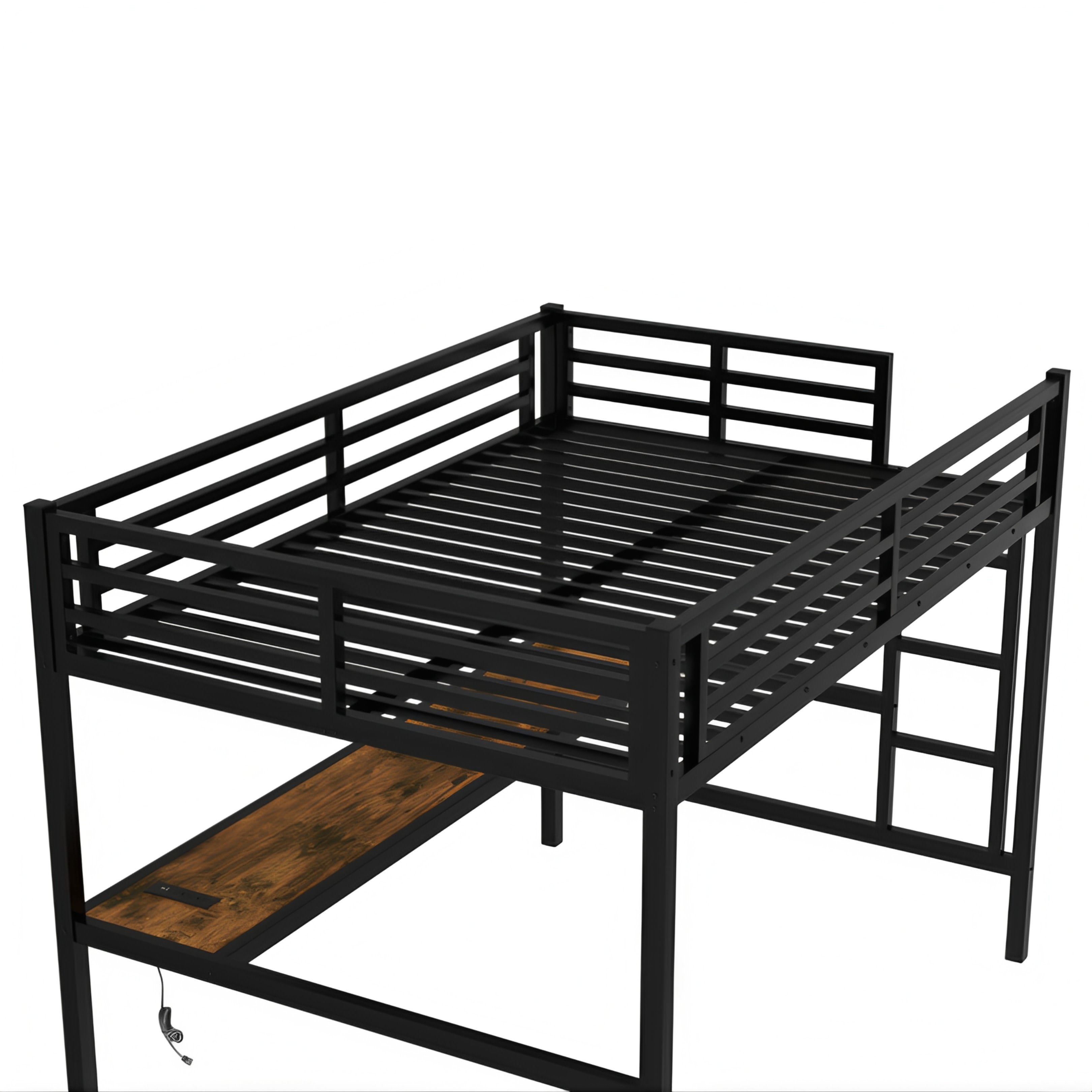 Full Size Metal Loft Bed with Desk & Ambient Light