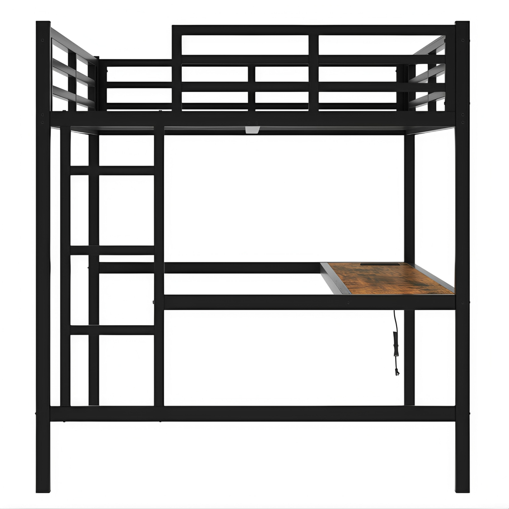 Full Size Metal Loft Bed with Desk & Ambient Light
