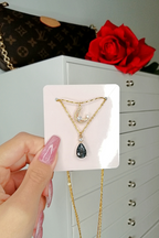 Double Layer Moon Necklace – Crushed Ice Galaxy Teardrop | Gold Plated