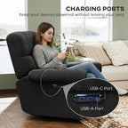 Flynn Power Reclining Chair with USB Ports, Swivel and Rocking Functions-Charcoal Grey/Black