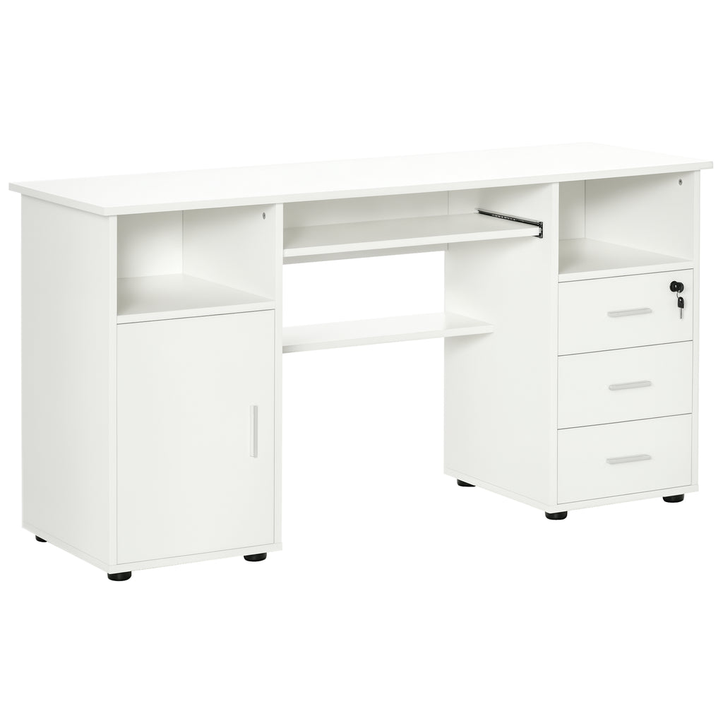 Bloom Computer Desk with Keyboard Tray and Drawers, Writing Desk, Home Office Workstation, White