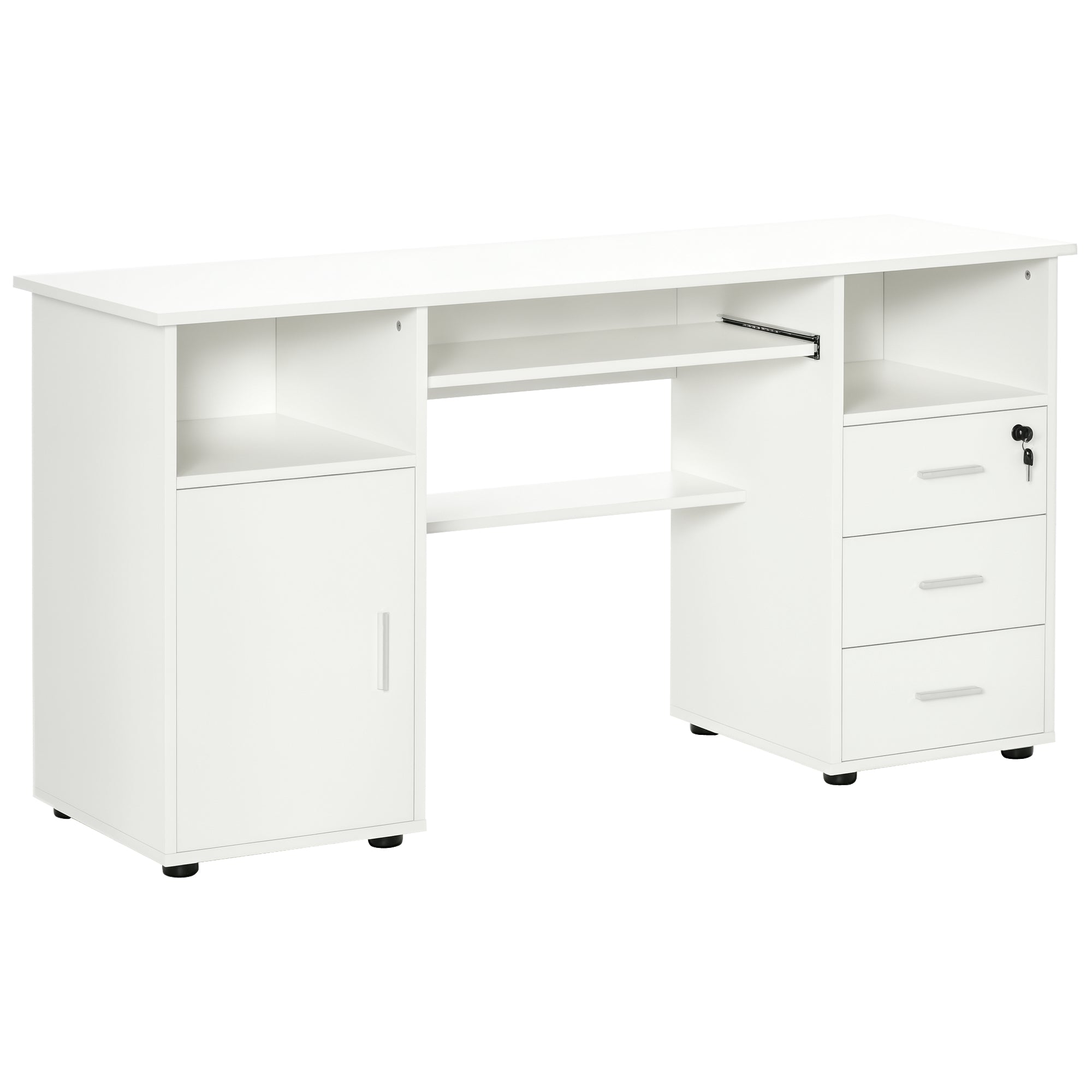 Bloom Computer Desk with Keyboard Tray and Drawers, Writing Desk, Home Office Workstation, White