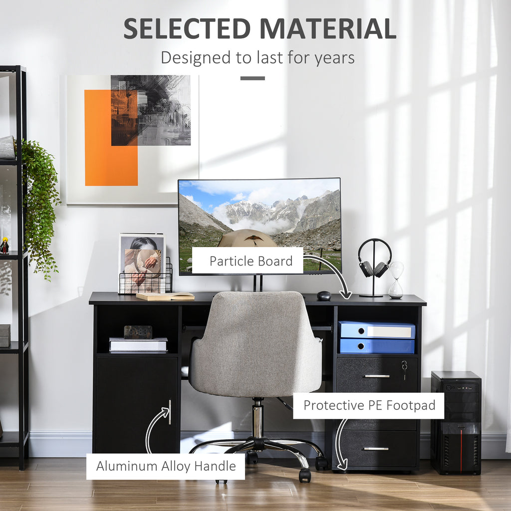 Bloom 57" Computer Desk with Drawers, Home Office Desk with Keyboard Tray, Open Shelves and Lockable Drawer-Black