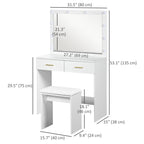 Olivia Makeup Vanity Table Set with Stool, Dressing Table with LED Lighting Mirror, Drawers, for Bedroom, White