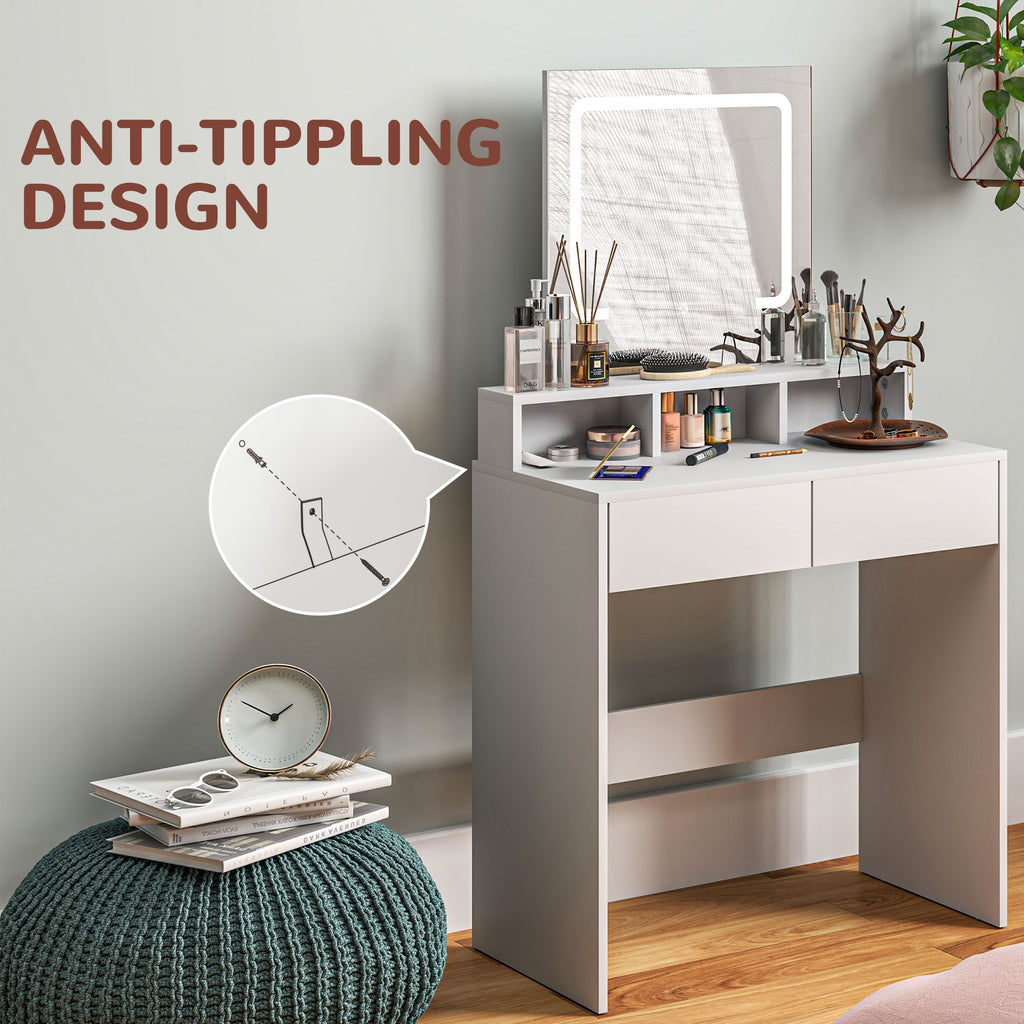 Zee Makeup Vanity Desk with Mirror and LED Lights, for Bedroom, Modern Dressing Table with Drawers, Compartments, White