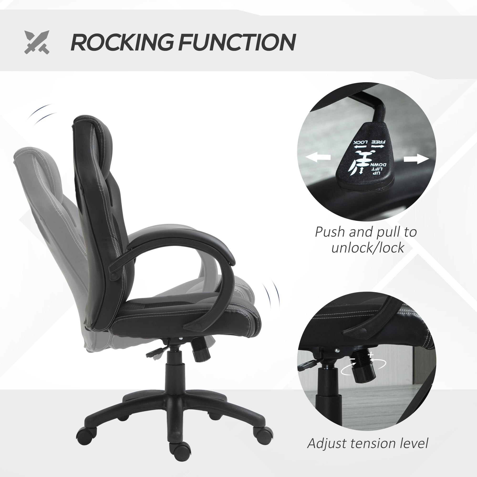 Erling Gaming Chair-Office Chair with Swivel Wheels, Padded Headrest, Tilt Function, Black