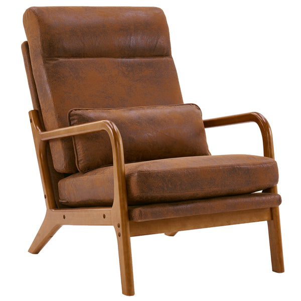 Dale Mid‑Century Modern Leisure Chair – High‑Back Solid Wood Armchair with Bronzing Cloth Upholstery (Orange)