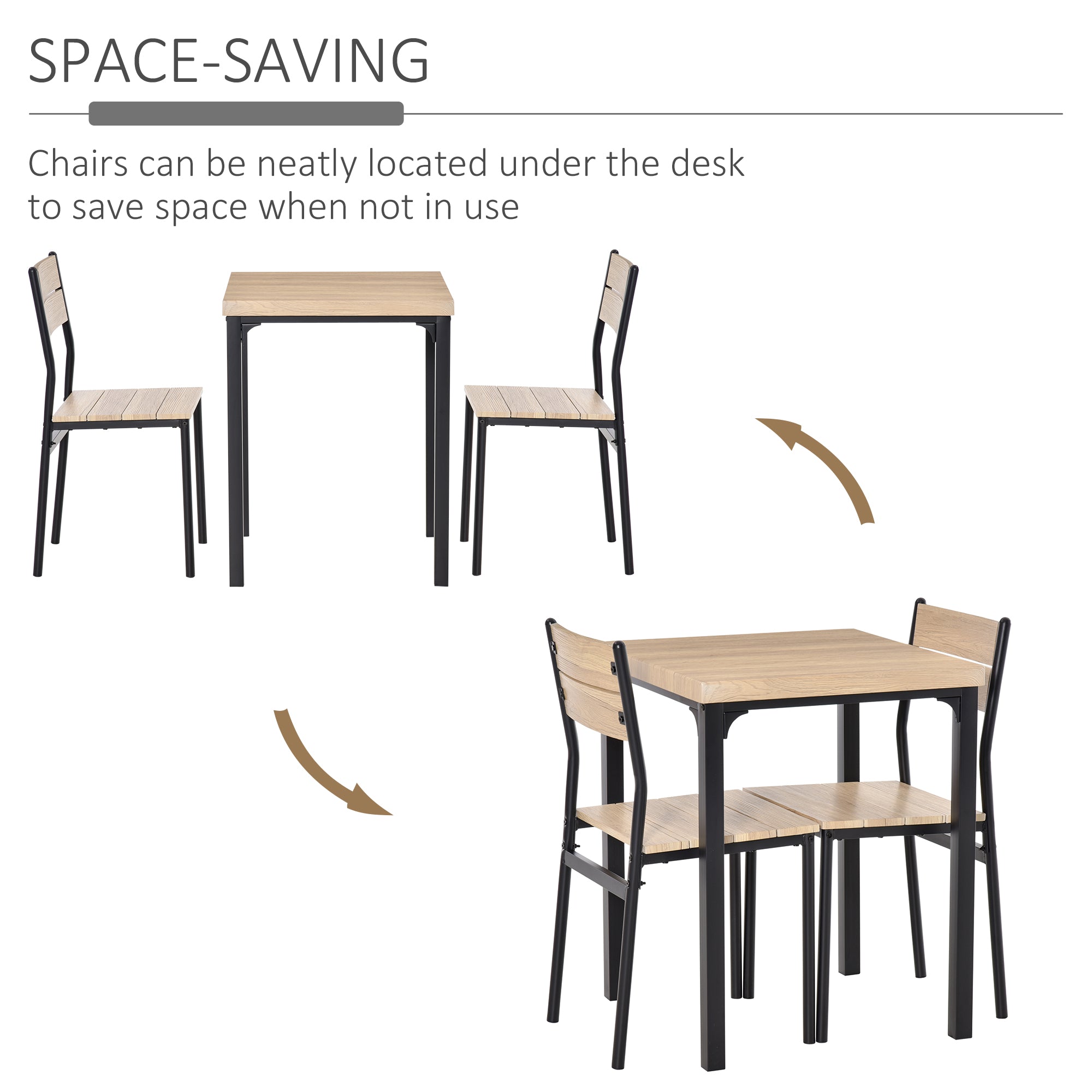 Kurt Dining Table Set for 2, 3 Piece Kitchen Table and Chairs with Metal Legs for Small Spaces, Natural Wood