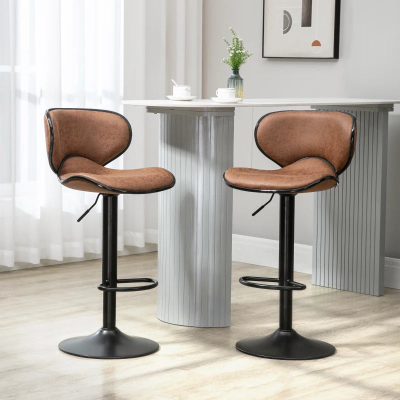 Anna Vintage Set of 2 Microfiber Cloth Adjustable Counter/Bar Height Stools with Swivel Seat, Brown