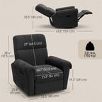 Flynn Power Reclining Chair with USB Ports, Swivel and Rocking Functions-Charcoal Grey/Black