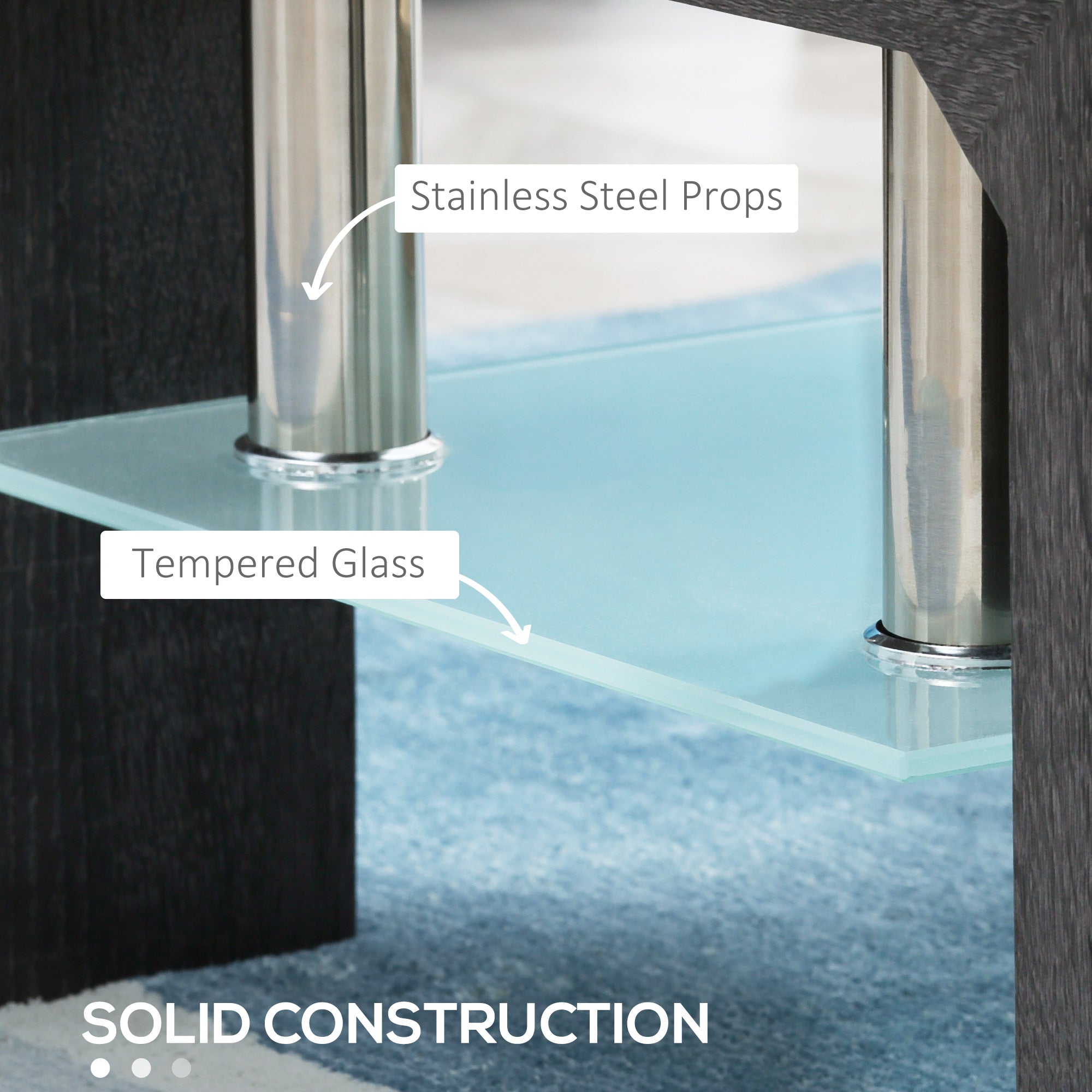 Sutton Rectangle Glass Coffee Table, 2-Tier Center Table with Tempered Glass Top and Storage Shelf for Living Room, Grey