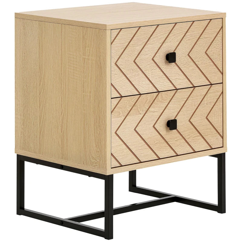 Gabi Modern Nightstand-Bedside Table with Drawers, Side End Table with Metal Legs for Bedroom, Zig Zag Design, Natural