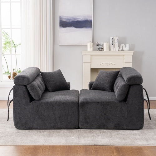 Avison Gray Compression Sofa 4-seater Combined Sofa, Wood Grain