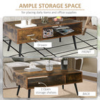 Omari Retro Coffee Table with Storage Shelf and Drawer for Living Room, Vintage Wooden Sofa Side Table, Rustic Brown