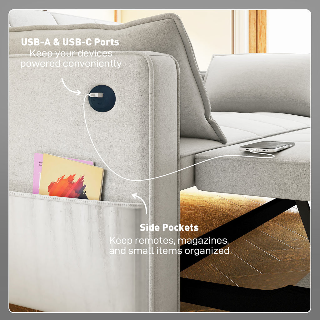 Ari 3 in 1 Convertible Sofa Bed with Adjustable Backrest and USB Ports-Beige