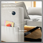 Ari 3 in 1 Convertible Sofa Bed with Adjustable Backrest and USB Ports-Beige