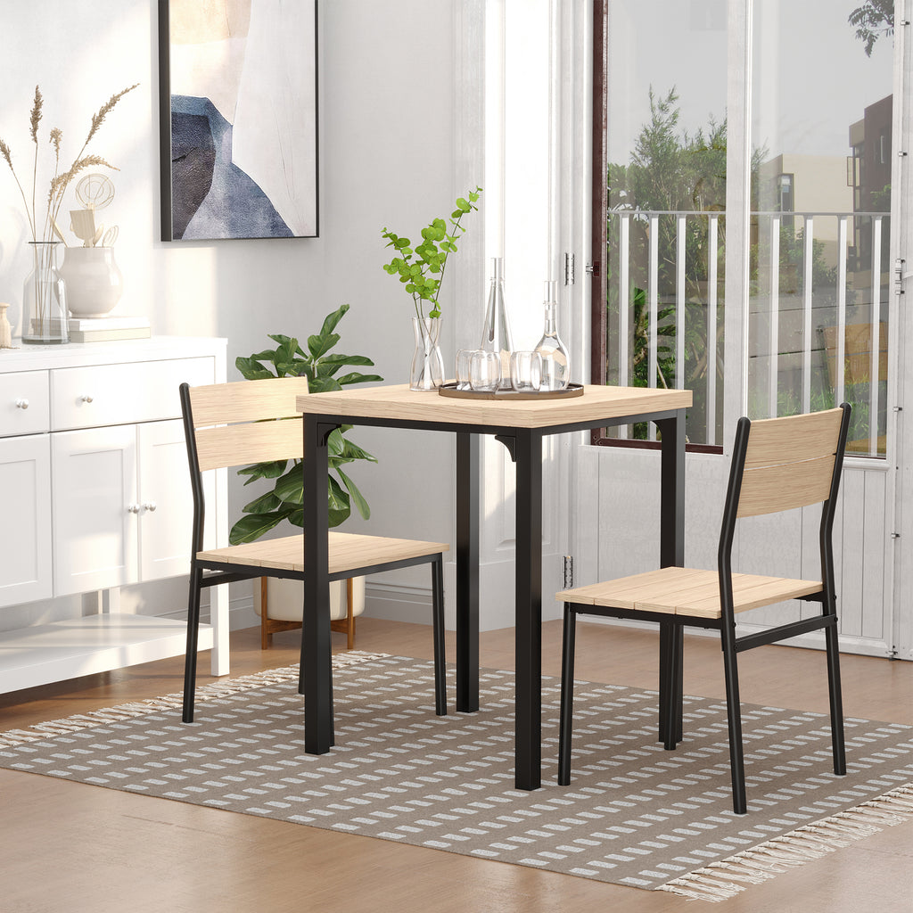 Kurt Dining Table Set for 2, 3 Piece Kitchen Table and Chairs with Metal Legs for Small Spaces, Natural Wood