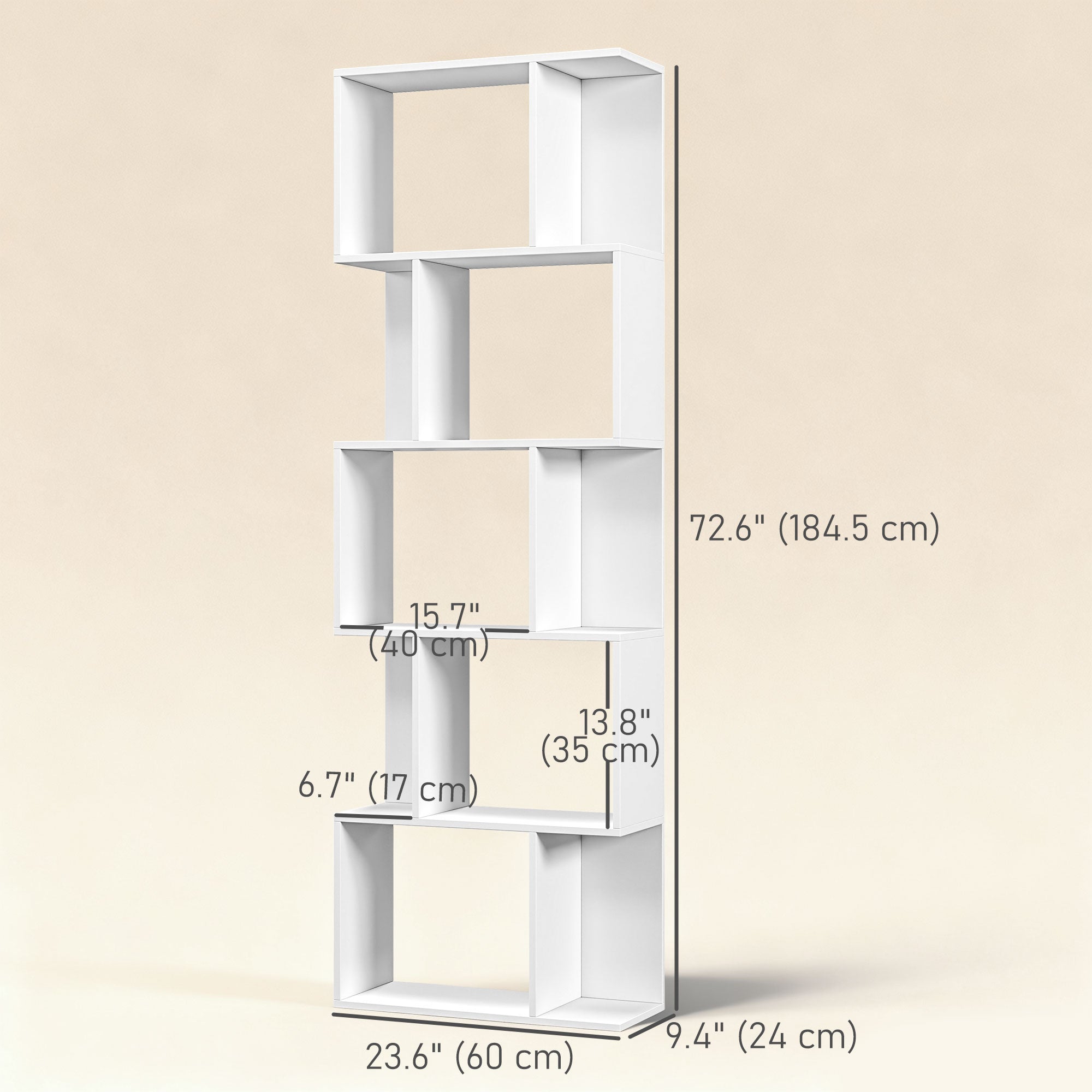 Nevada Modern 5-Tier Geometric S-Shaped Bookcase-White