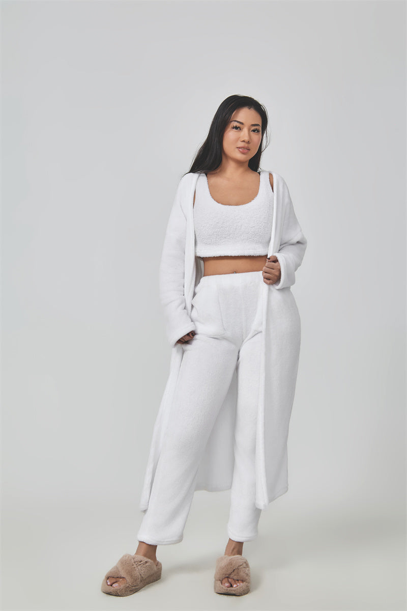 Cozy 3‑Piece Pajama Lounge Set – Soft, Fluffy & Stylish Winter Loungewear for Women