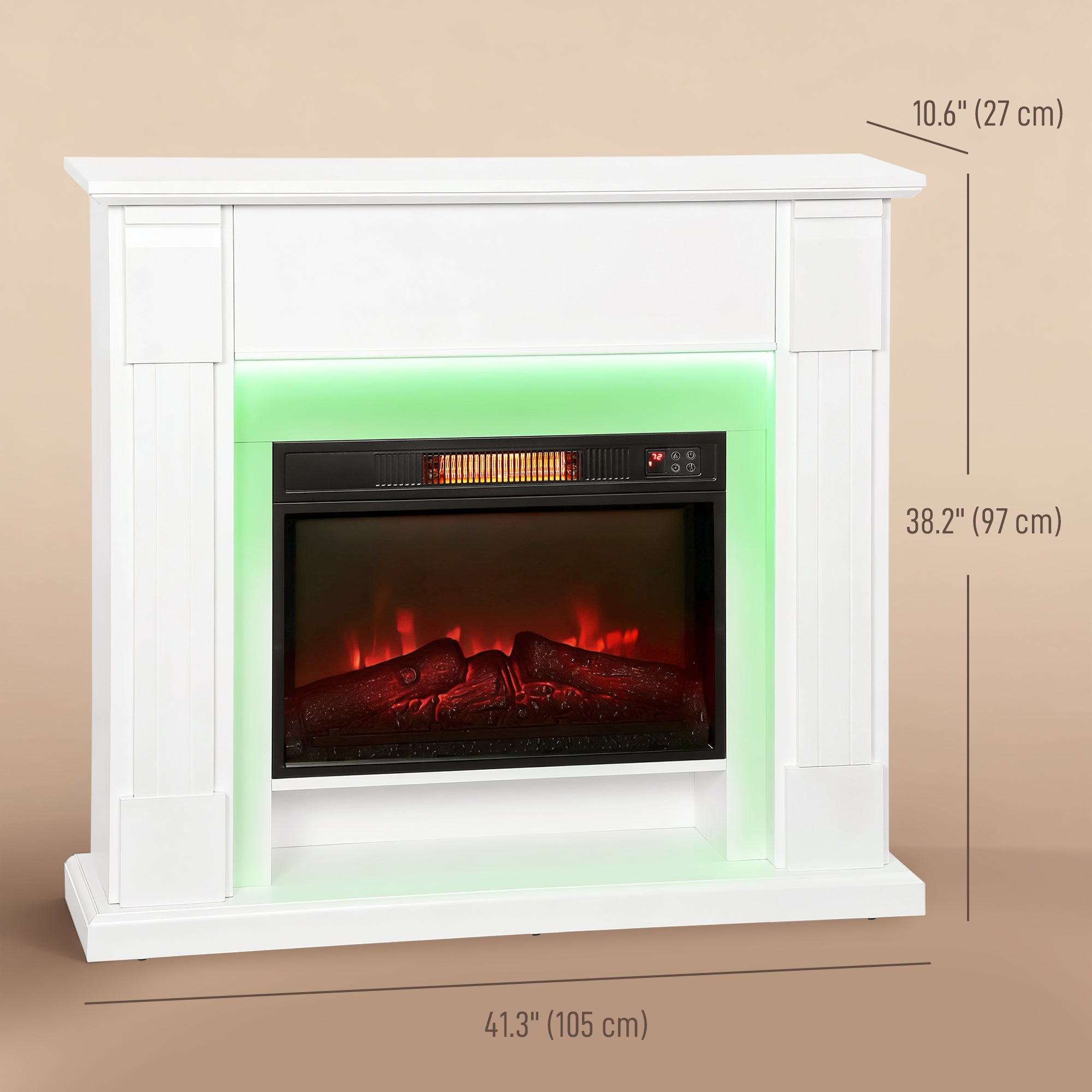 Electric fireplace with mantel featuring realistic flame effect for home heating