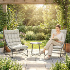 Dawson 3 Piece Outdoor Bistro Set with Round Table and Breathable Mesh Seat and Cushioned Chairs-Light Grey
