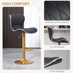 Maxi Counter Height Bar Stools Set of 2, Adjustable Height Bar Chairs with Swivel Seat, Leather Upholstery-Black/Gold