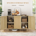 Quinn Bohemian Sideboard, 46.9" Buffet Cabinet with 3 Rattan Doors and Shelves for Living Room, Hallway, Oak