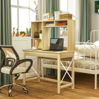 Sloan Computer Desk with Hutch, Home Office Table with Storage Shelves and Open Compartments for Writing, Work, Oak