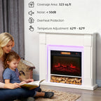 Electric fireplace with mantel featuring realistic flame effect for home heating