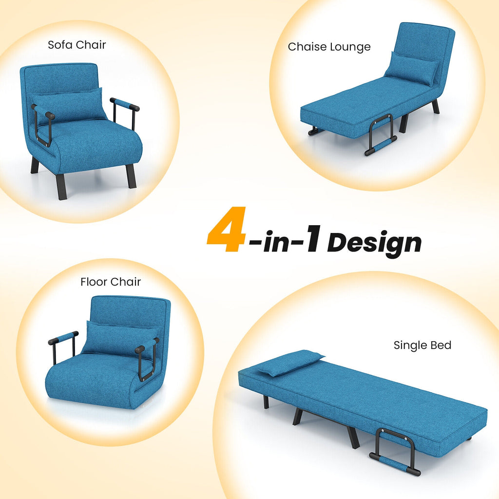 Jade 6‑Position Convertible Sleeper Chair-Blue | 4‑in‑1 Folding Sofa Bed for Small Spaces