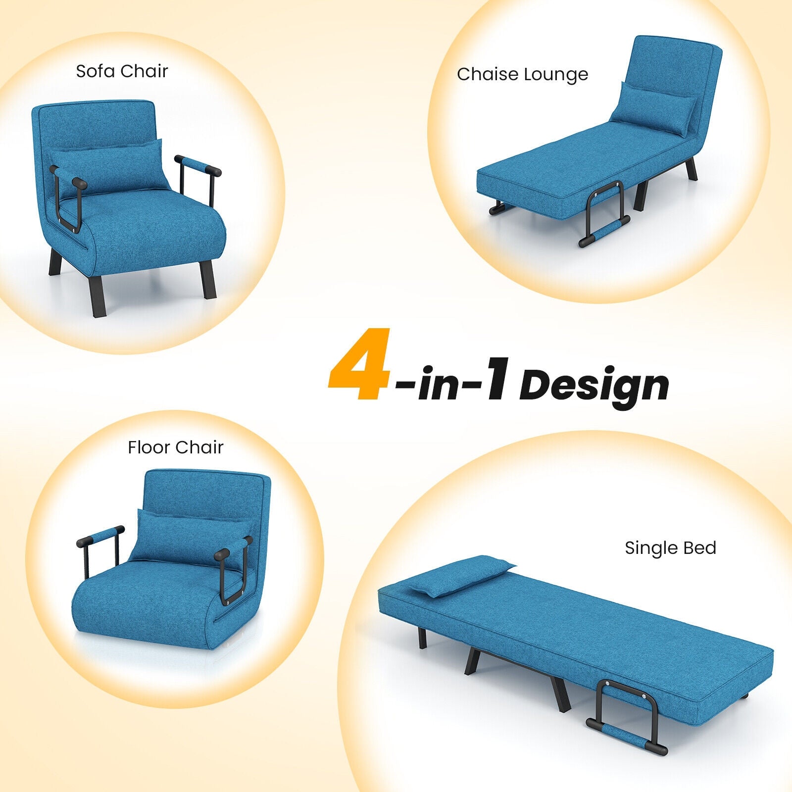 Jade 6‑Position Convertible Sleeper Chair-Blue | 4‑in‑1 Folding Sofa Bed for Small Spaces