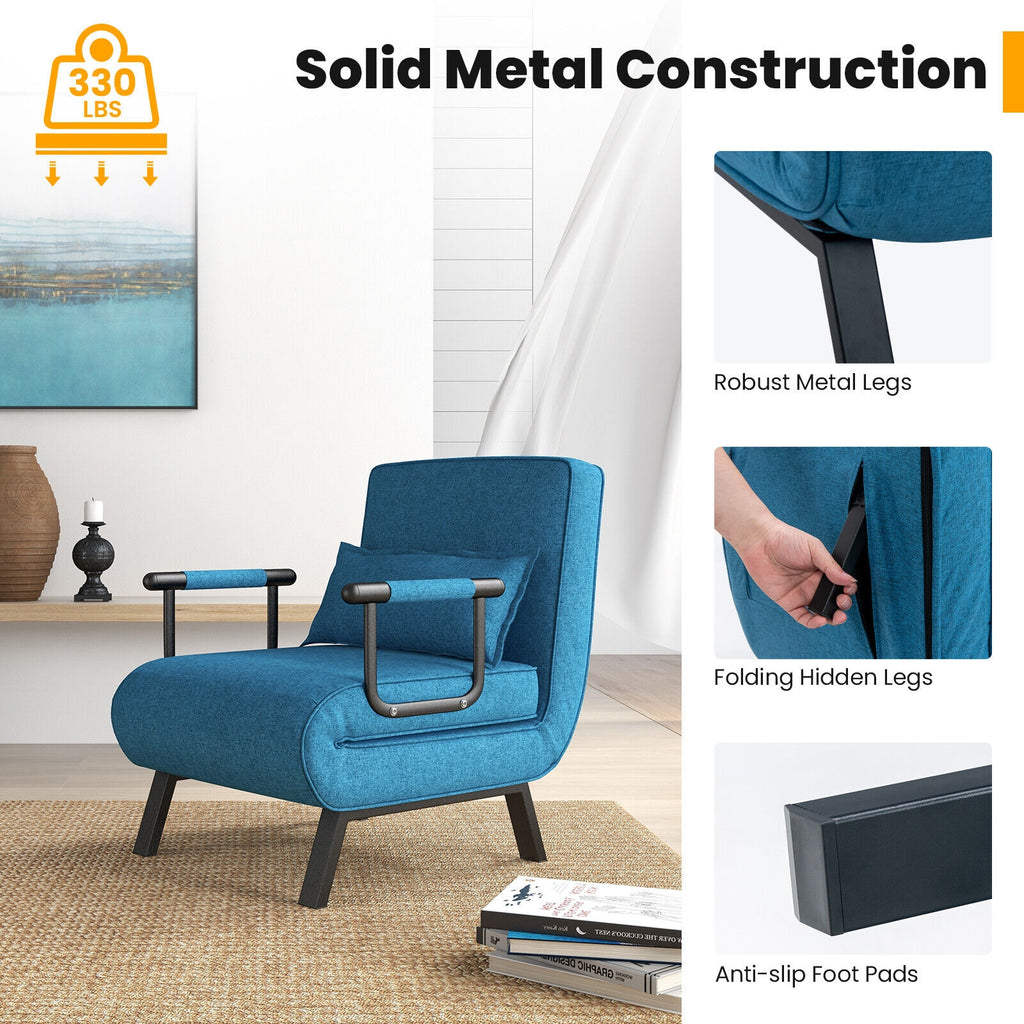 Jade 6‑Position Convertible Sleeper Chair-Blue | 4‑in‑1 Folding Sofa Bed for Small Spaces