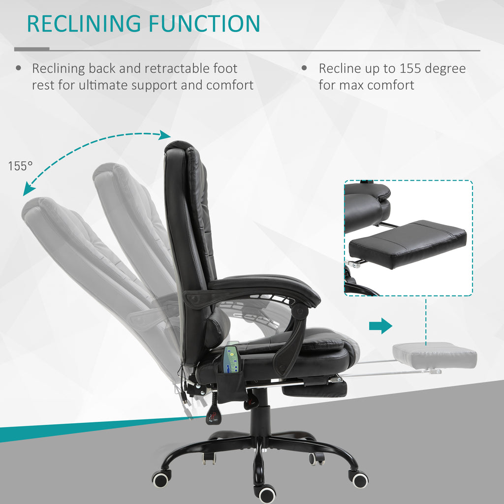 Declan Office Chair with Recliner and  Footrest, Vibrating Massage, Adjustable Height, Perfect Office, Black