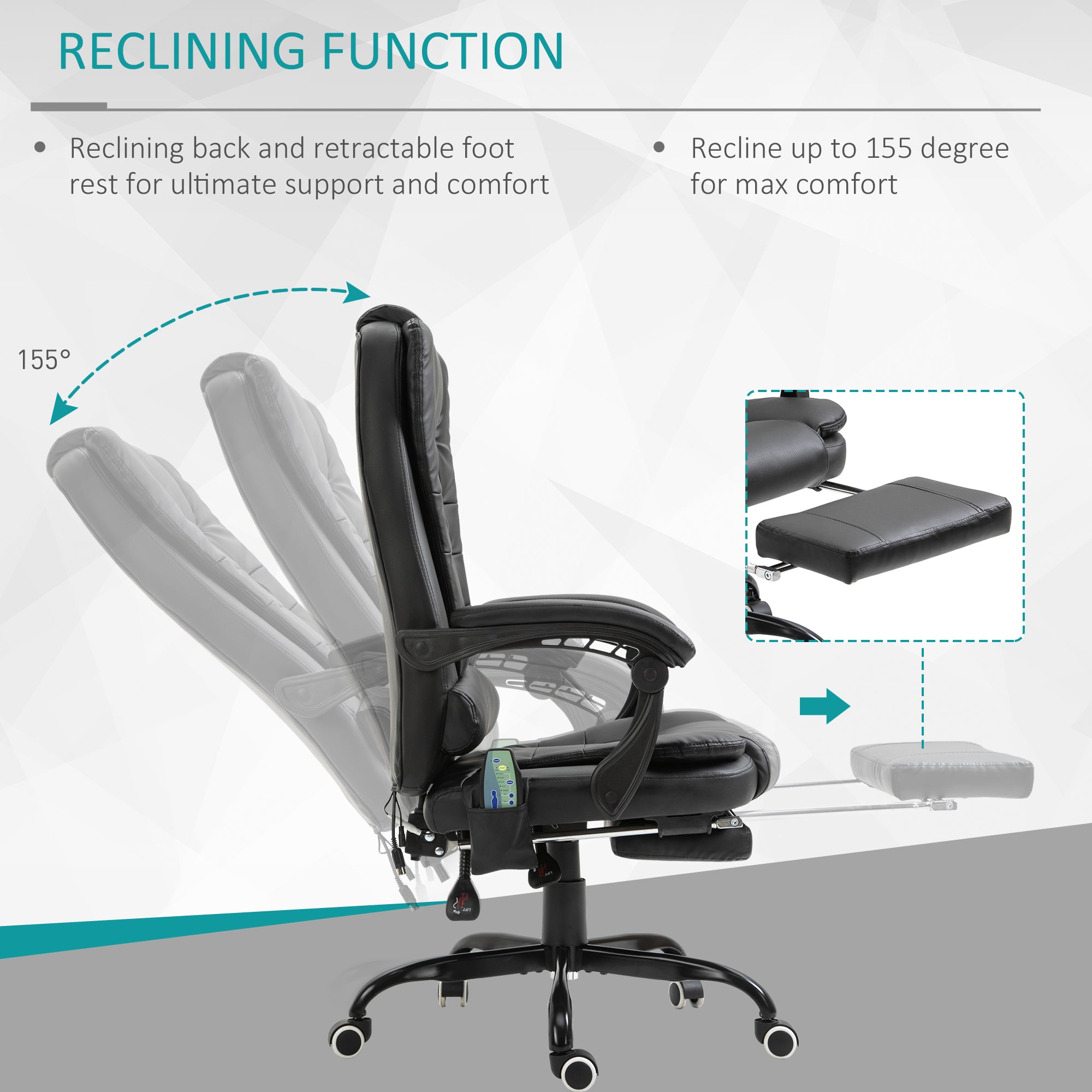 Declan Office Chair with Recliner and  Footrest, Vibrating Massage, Adjustable Height, Perfect Office, Black