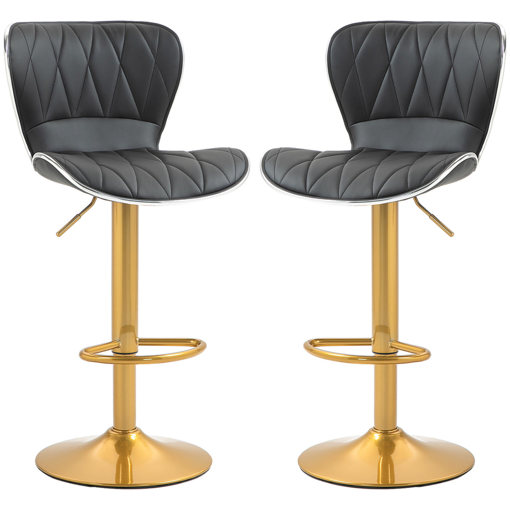 Maxi Counter Height Bar Stools Set of 2, Adjustable Height Bar Chairs with Swivel Seat, Leather Upholstery-Black/Gold