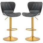 Maxi Counter Height Bar Stools Set of 2, Adjustable Height Bar Chairs with Swivel Seat, Leather Upholstery-Black/Gold